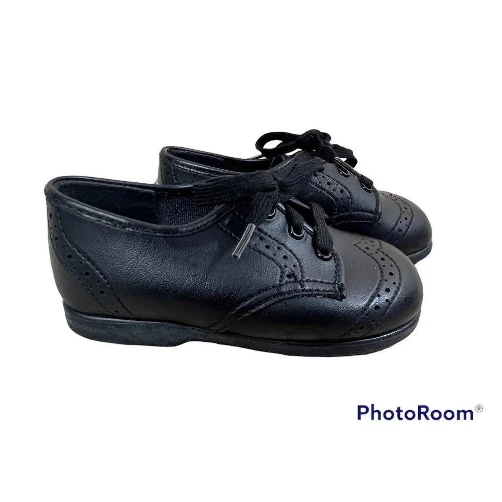 Vtg Small Steps Infant Toddler Shoes Boy Sz 5 Black Oxford Wingtip‎ Made In USA